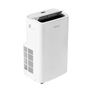 Midea Klimaanlage MPPX-12CRN7, mobil, weiß. Klimagerät mit Display und geöffnetem Luftauslass.