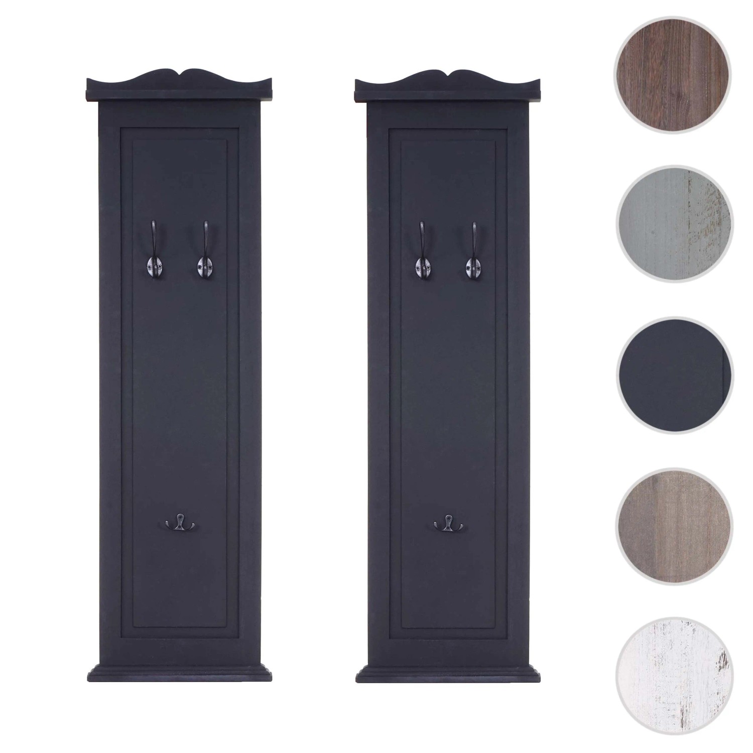 MCW Wandgarderobe H33 2er-Set, dunkelgrau lackiert, mit je 3 Haken. Garderobenpaneele aus Holz.