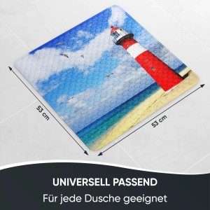 Sanilo Badematte mit Leuchtturm-Motiv, 53x53 cm, rutschfest für Dusche und Badewanne.