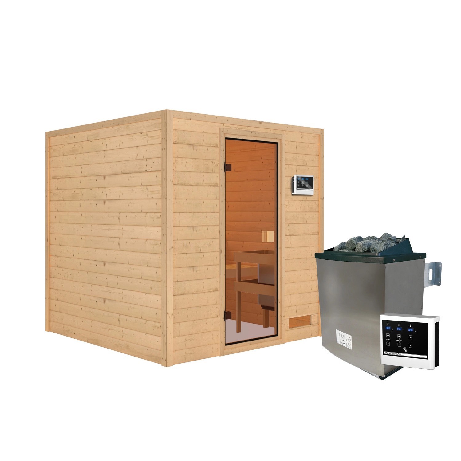 Karibu Sauna Jara Set Naturbelassen mit Ofen 9 kW ext. Steuerung günstig online kaufen