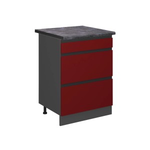 Vicco Küchenunterschrank R-Line, rot/anthrazit, 60 cm, mit Schubladen und anthrazitfarbener Arbeitsplatte.