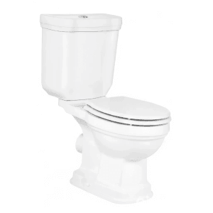 Weißes Nostalgie Stand-WC Kombi Set mit Spülkasten und SoftClose WC-Sitz. Elegantes Toiletten-Design.