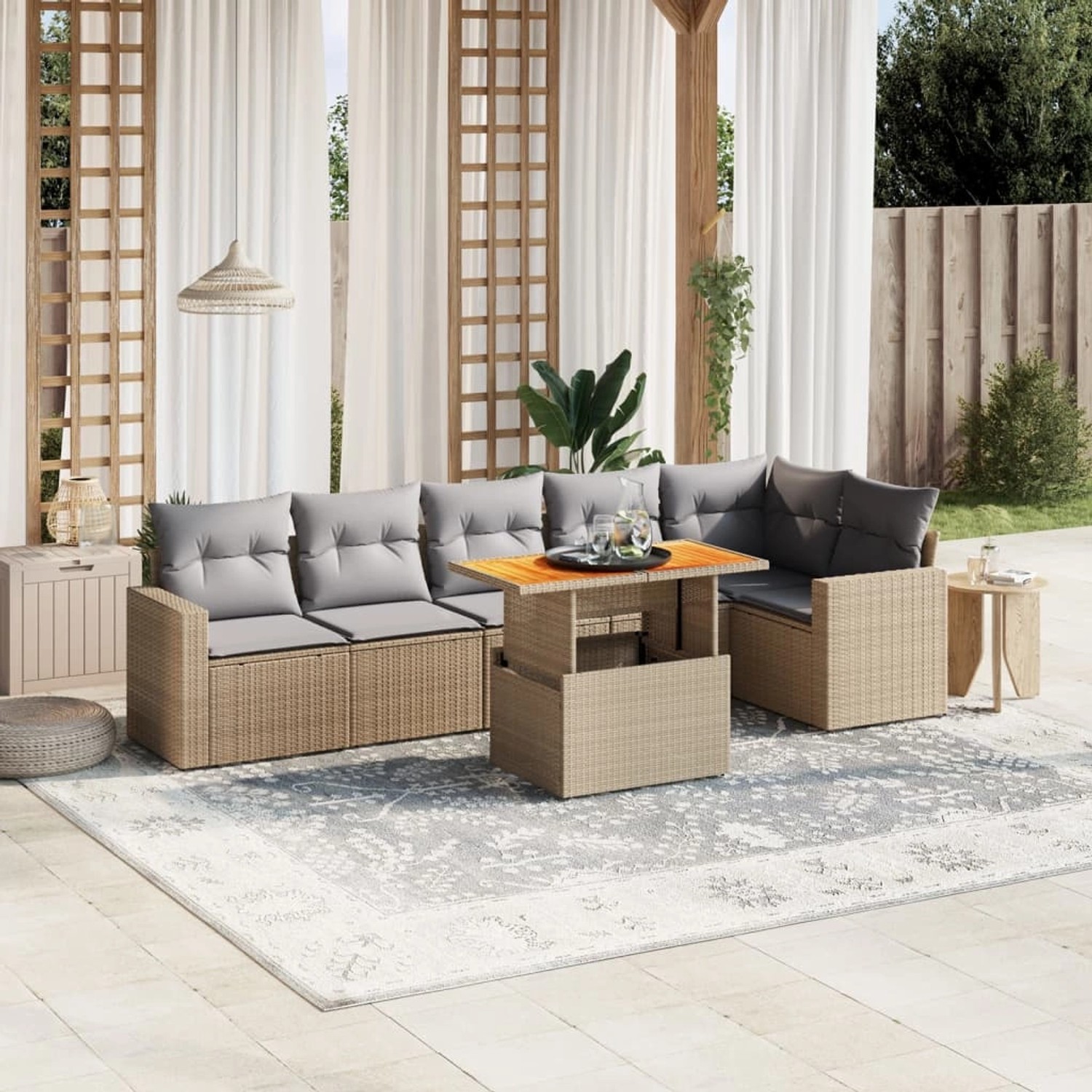 vidaXL 7-tlg Garten-Sofagarnitur mit Kissen Beige Poly Rattan Modell 416 günstig online kaufen