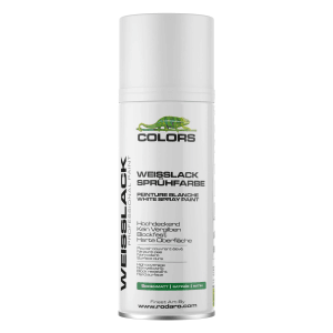 COLORS Sprühlack 400ml RAL9016 Weißlack Seidenmatt. Weiße Spraydose mit grünem Chamäleon-Logo für Metall, Holz, Glas.