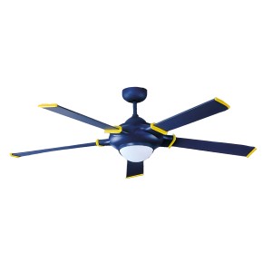 Blau-gelber Deckenventilator Blue-Star 135 cm mit Lampe und Fernbedienung.