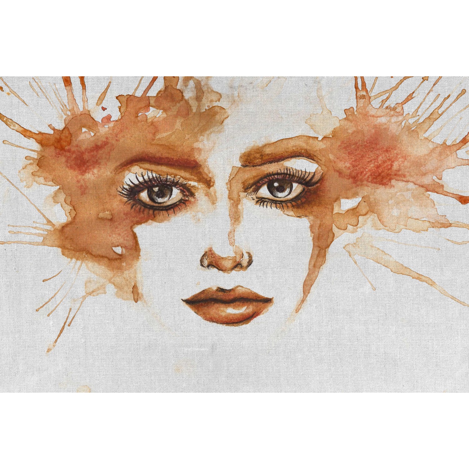 Fototapete Aquarell Gesicht Orange Weiß 4,00 m x 2,70 m FSC®
