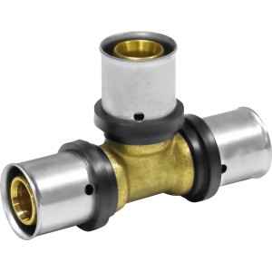 Press-T-Stück aus Messing, 26 mm, für sichere Rohrinstallationen.