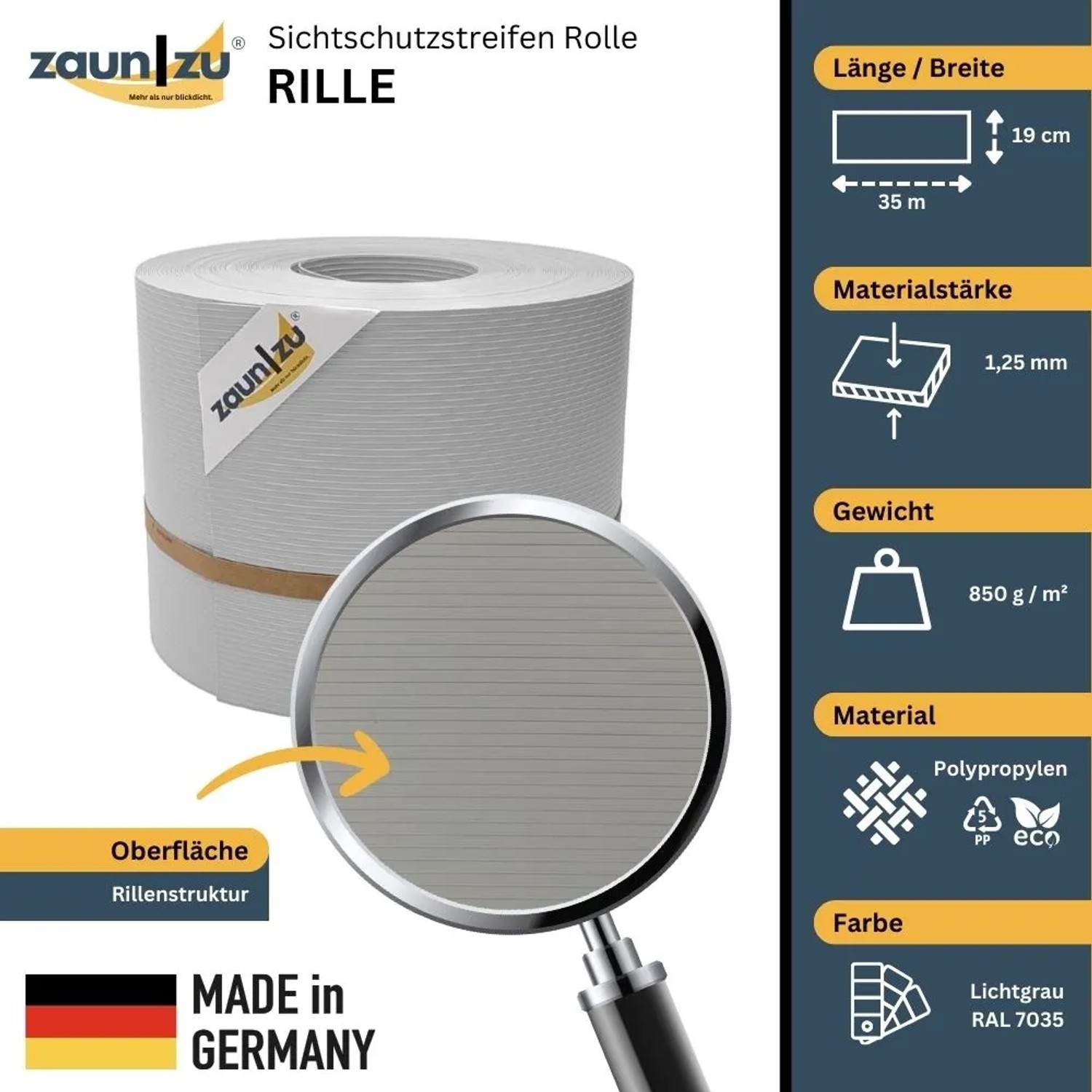 Lichtgraue zaunzu Sichtschutz Rille (35m Rolle) für Doppelstabmattenzäune.