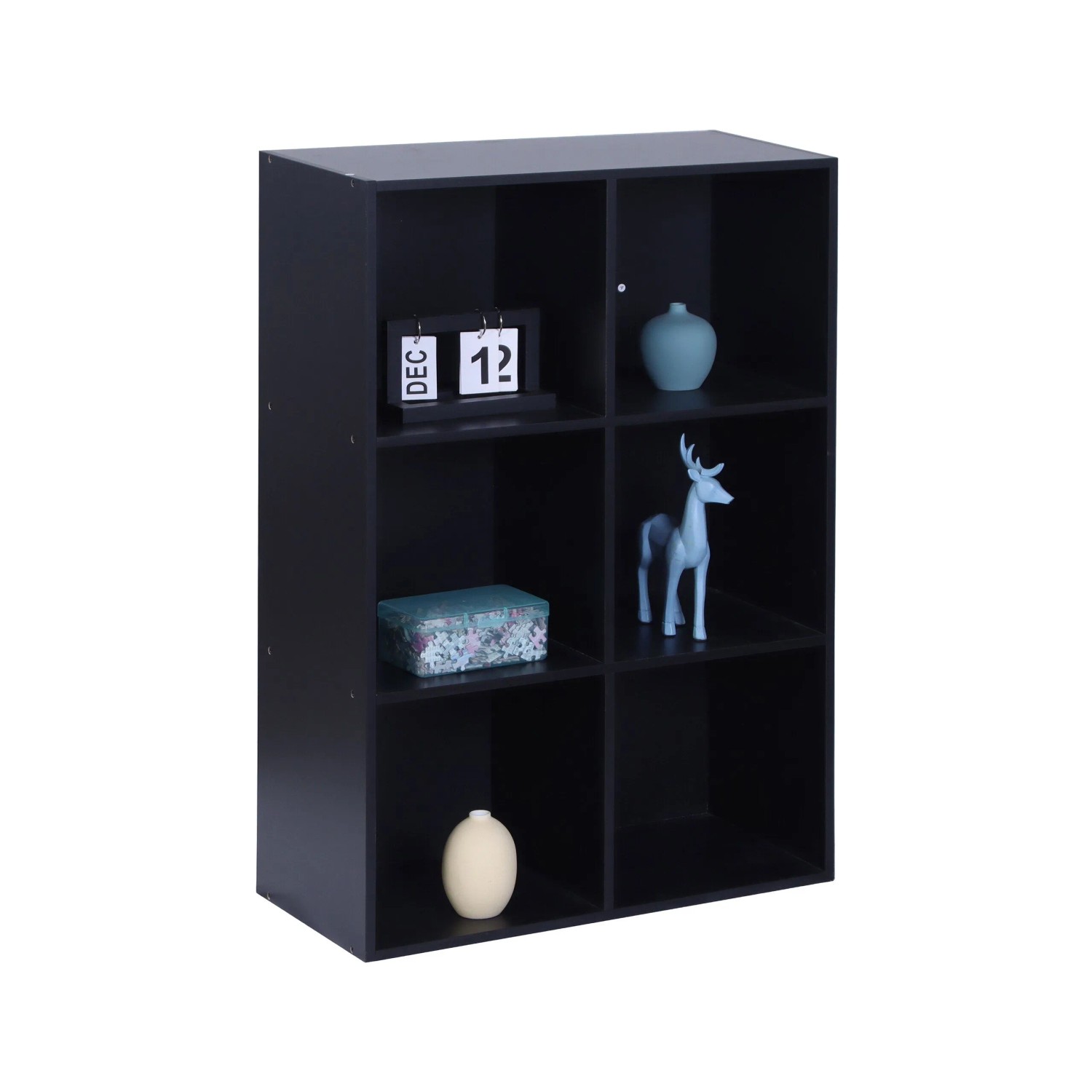 Relaxdays Bücherregal Holzwerkstoff Schwarz 6 Fächer Rutschfest Kippsicher 91 cm x 61 cm x 30 cm