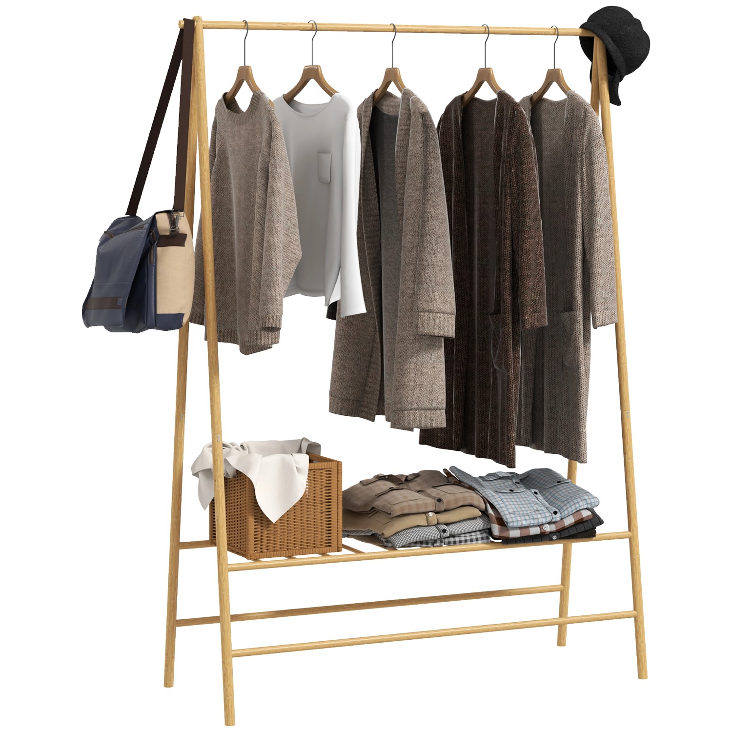 HOMCOM Garderobenständer Bambus Naturholz 116L x 43,5B x 160H cm