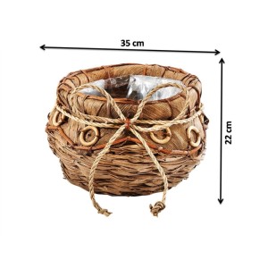 Kobolo Übertopf Blumentopf Pflanzschale Kokosblatt Braun 35x22 cm