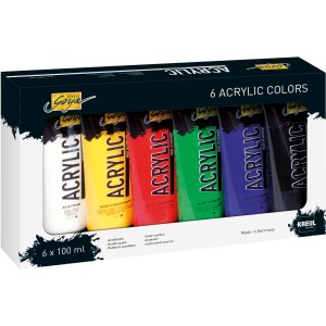 Solo Goya Acrylfarben 6er Set, Grundfarben im Malkasten.