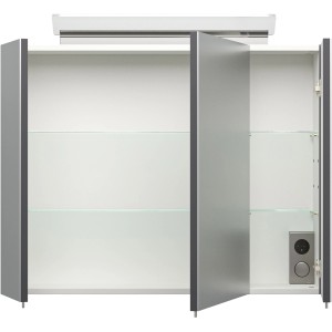 Posseik Spiegelschrank, 80 cm, Anthrazit, mit Softclose-Türen und Innenleben mit Glasböden.