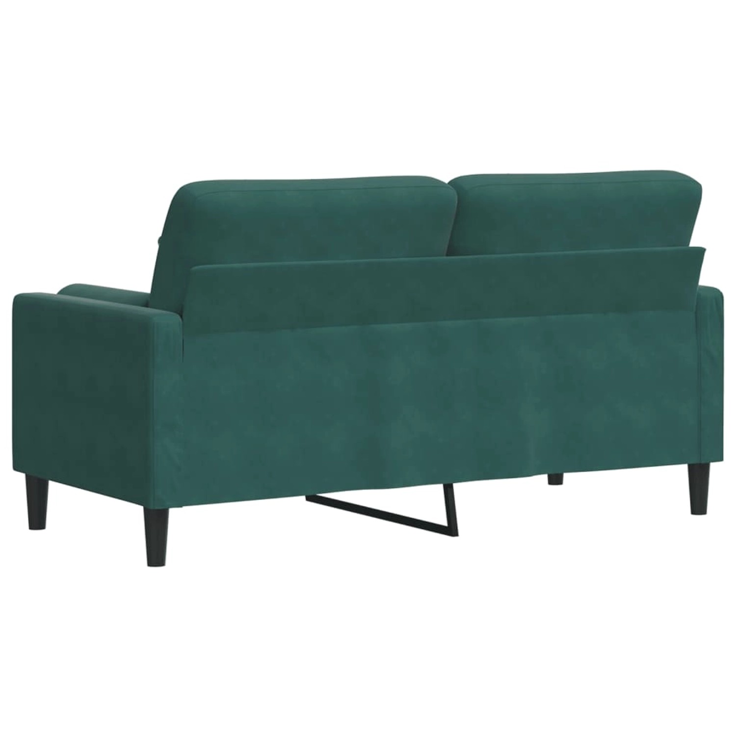 Dunkelgrünes 2-Sitzer Sofa aus Samt mit Zierkissen, Rückansicht.