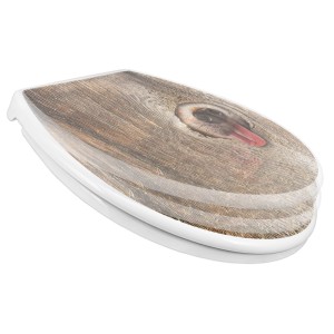 Banjado Familien WC-Sitz mit Absenkautomatik, Holzoptik und Hunde-Motiv.