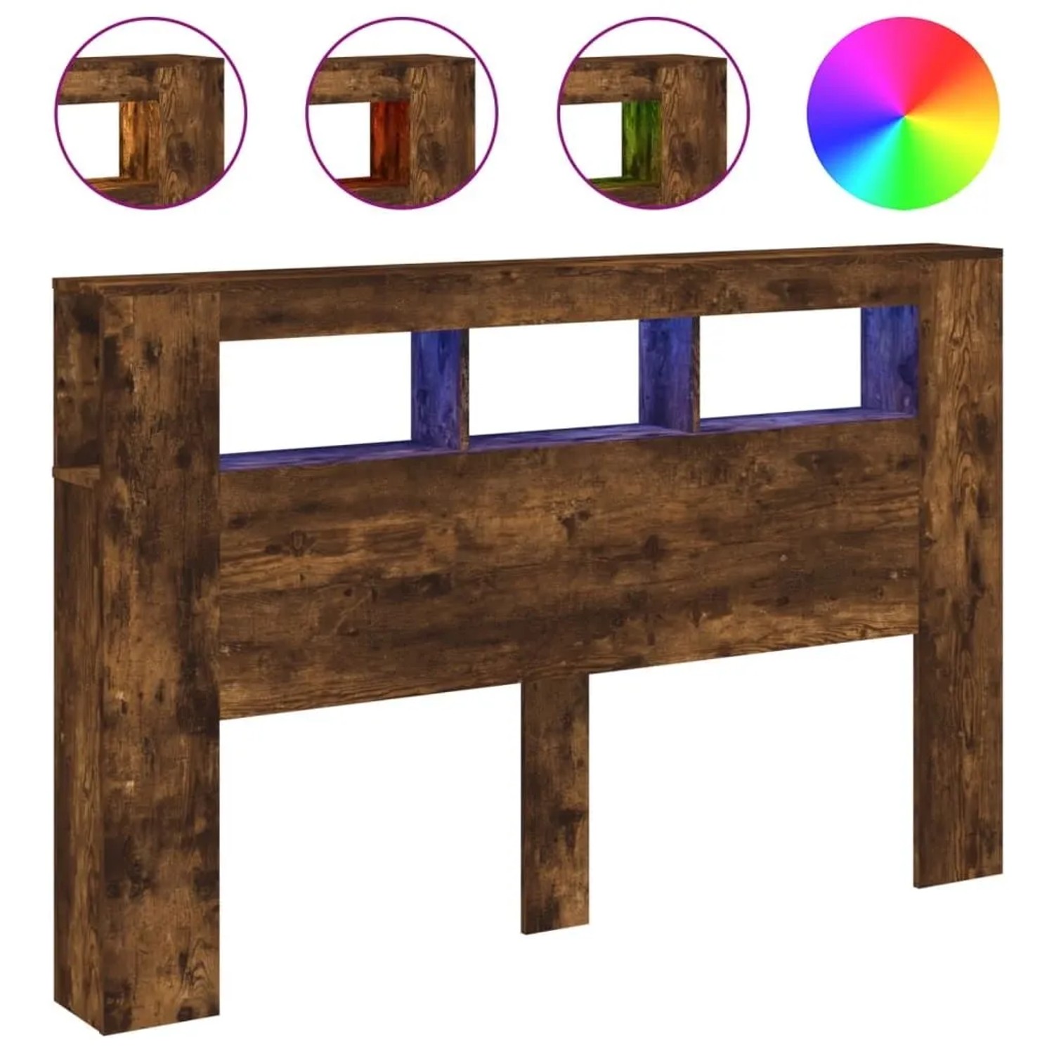 vidaXL LED-Kopfteil Räuchereiche 160x18,5x103,5 cm Holzwerkstoff 837355