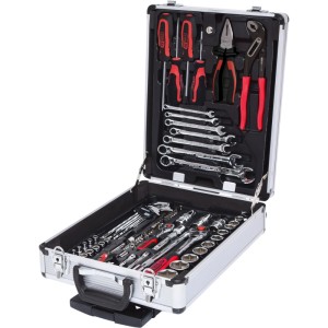 KS TOOLS 90-tlg. Werkzeug-Satz in offenem Aluminium-Trolley. Chrom Vanadium Schraubenschlüssel, Zangen, Ratschen, Steckschlüssel.