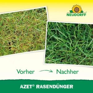 Vorher-Nachher-Vergleich mit Neudorff Azet Rasen-Dünger: Vitaler, grüner Rasen dank Bio-Rasendünger.