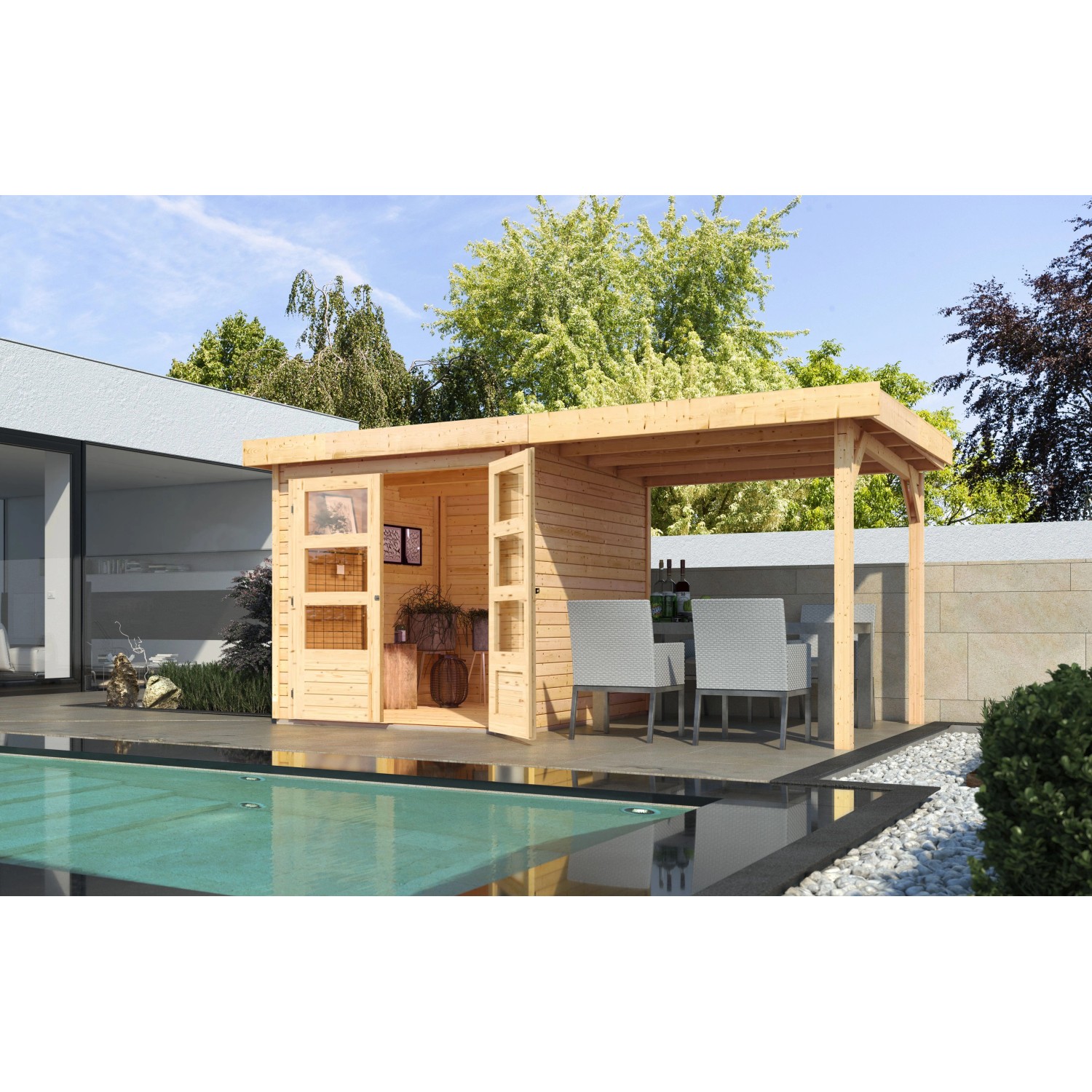 Karibu Express Gartenhaus Speedy A Set Naturbelassen 433 cm x 217 cm Anbaudach_15