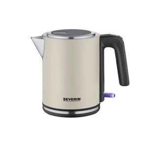 Beiger Severin Wasserkocher WK 9577 aus Edelstahl, kompakt, mit schwarzem Griff.