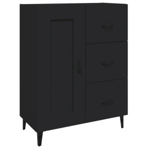 Schwarzes vidaXL Sideboard (69,5x34x90 cm) aus Holzwerkstoff mit einer Tür und drei Schubladen.