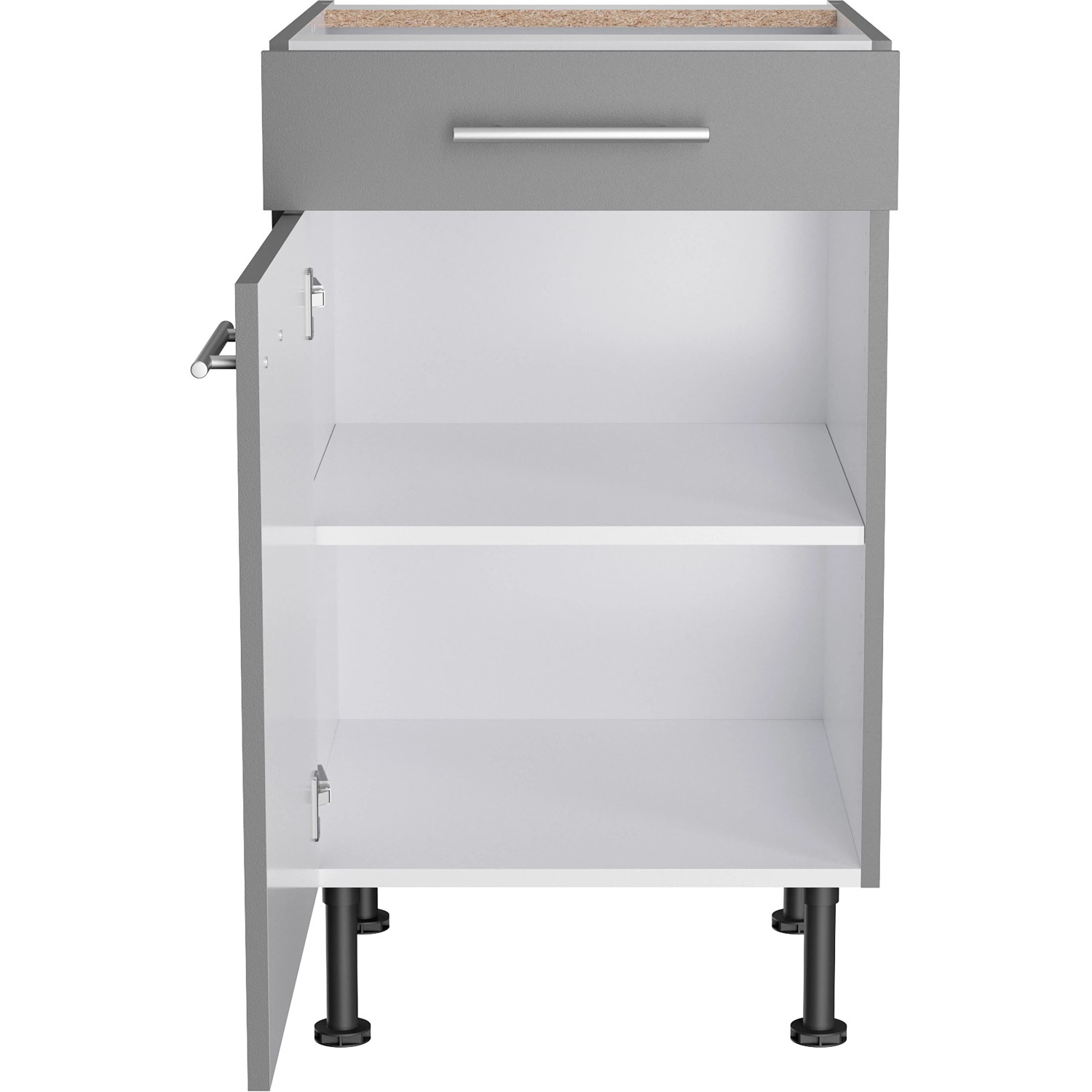 Optifit Unterschrank Mats825, 50 cm, Basaltgrau mit Schublade, Tür und Einlegeboden.