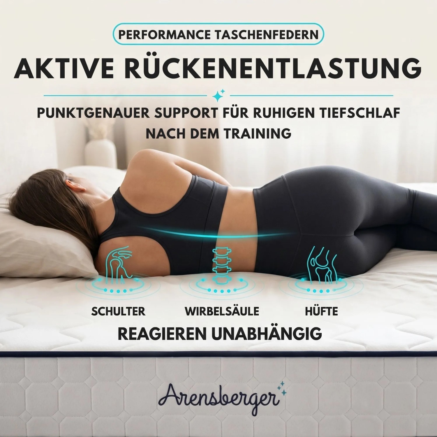 Arensberger Taschenfederkernmatratze Lena 140x200cm mit Liegezonen für aktive Rückenentlastung.