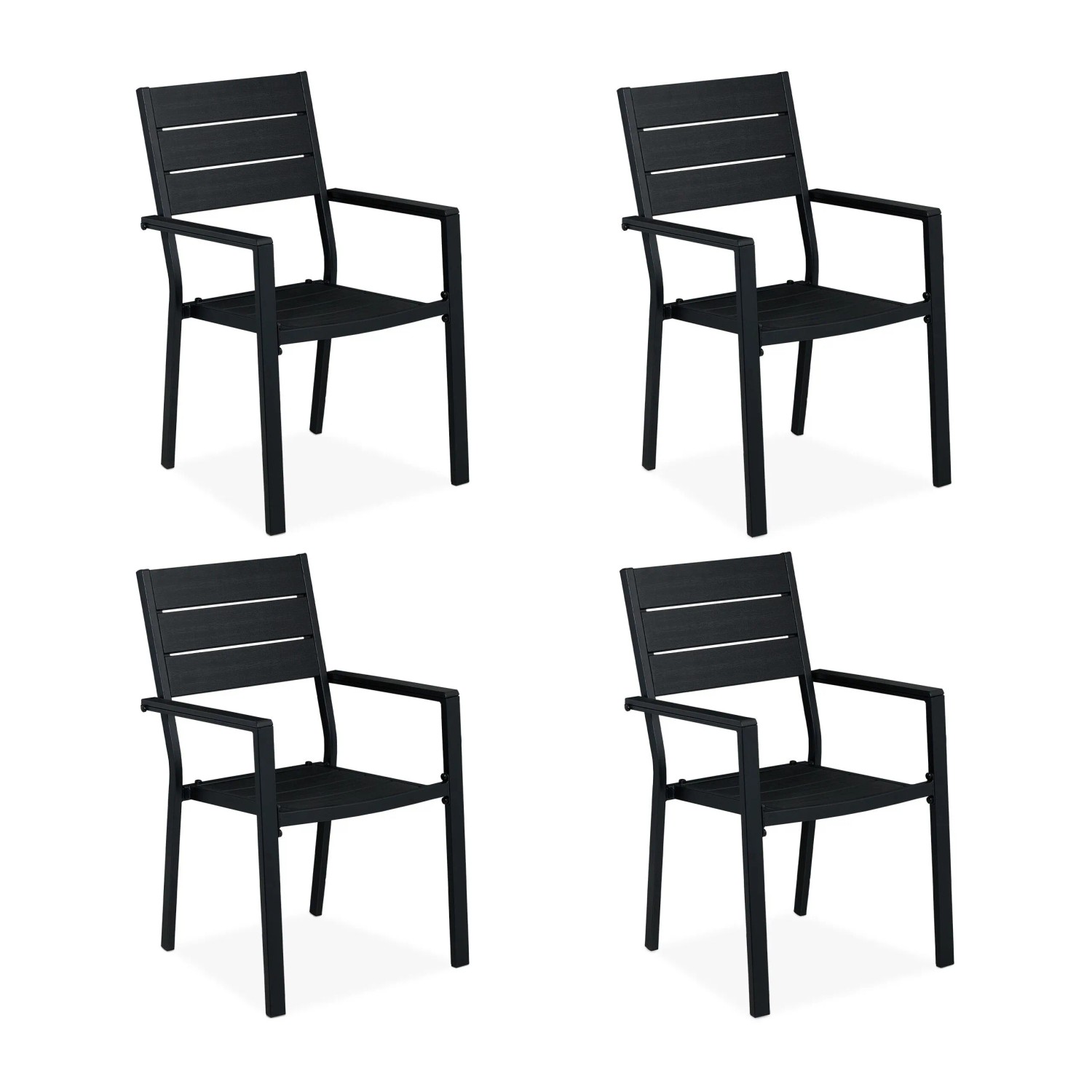 Relaxdays Gartenstuhl 4er Set Stahl HDPE Schwarz mit Armlehnen 90 cm x 53,5 cm x 59 cm 5 kg