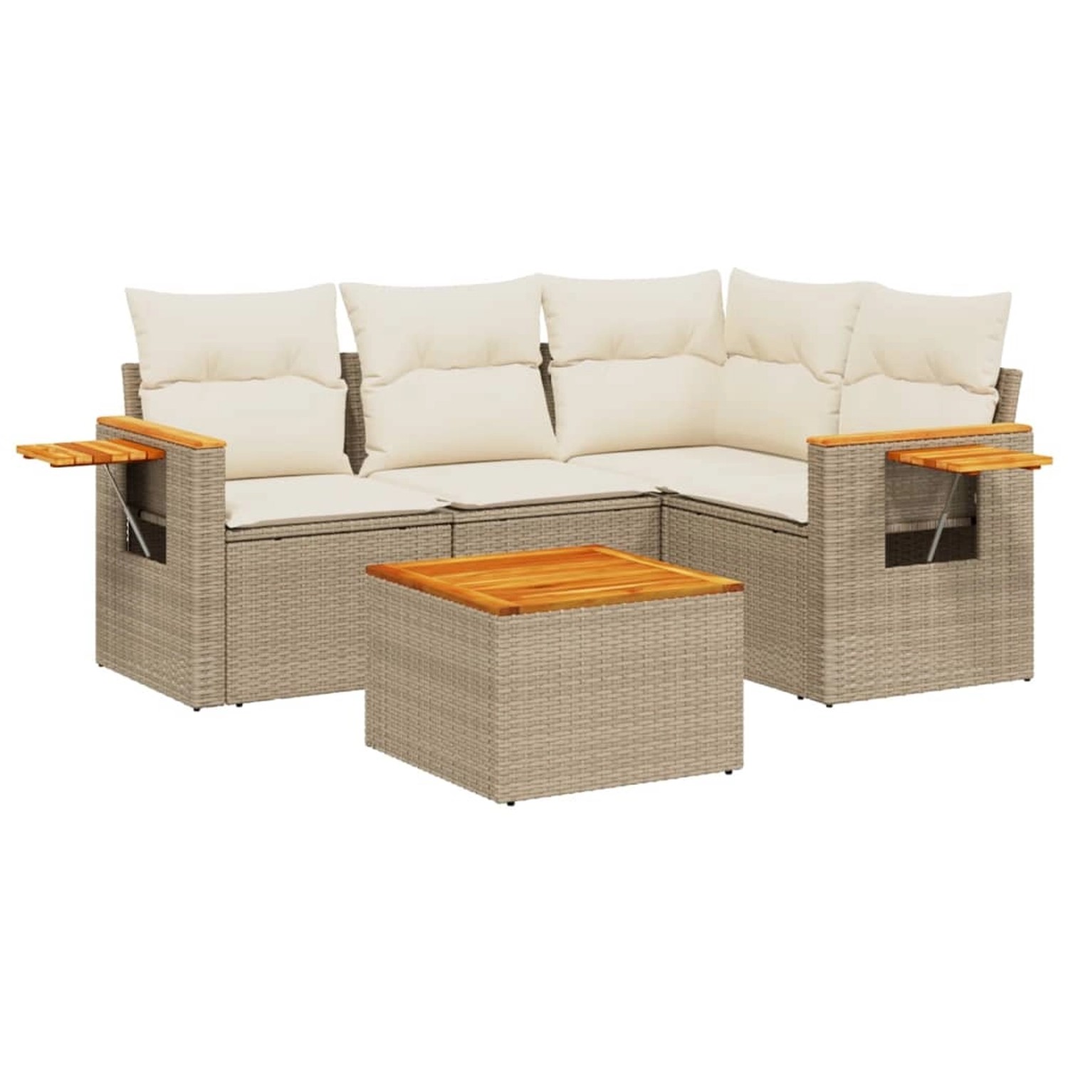 vidaXL 5-Tlg Garten-Sofagarnitur mit Kissen Beige Poly Rattan 3226779 günstig online kaufen