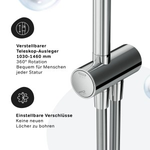 AM.PM Duschsystem Hit, chromfarben, mit Regendusche und Handbrause. Duschsäule Detail.