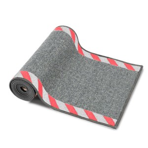 Graue Karat Kabelmatte 40x120 cm mit rot-weißer Warnumrandung, rutschhemmend.