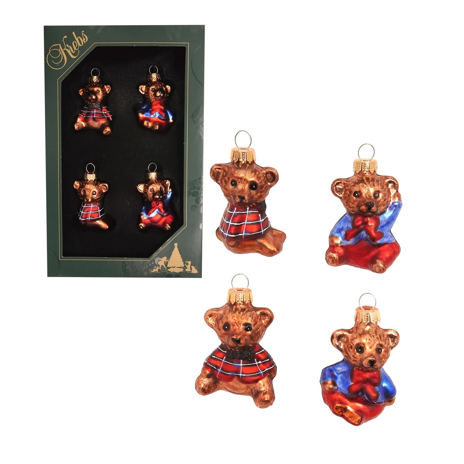Krebs Glas Lauscha Baumschmuck Teddy Mini-Set Braun 5cm