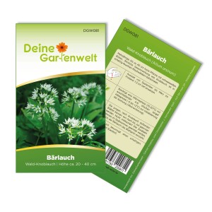 Deine Gartenwelt Bärlauch Samenpackung mit Bärlauchblüten Abbildung.