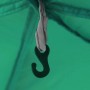 Detail: Schwarzer Haken an grauem Band im meergrünen Partyzelt. Ideal für Befestigung im Pavillon.