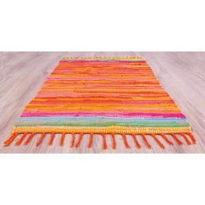 Bestlivings Flickenteppich Tonal, 120x180 cm, Orange. Mehrfarbiger Baumwollteppich mit Fransen.