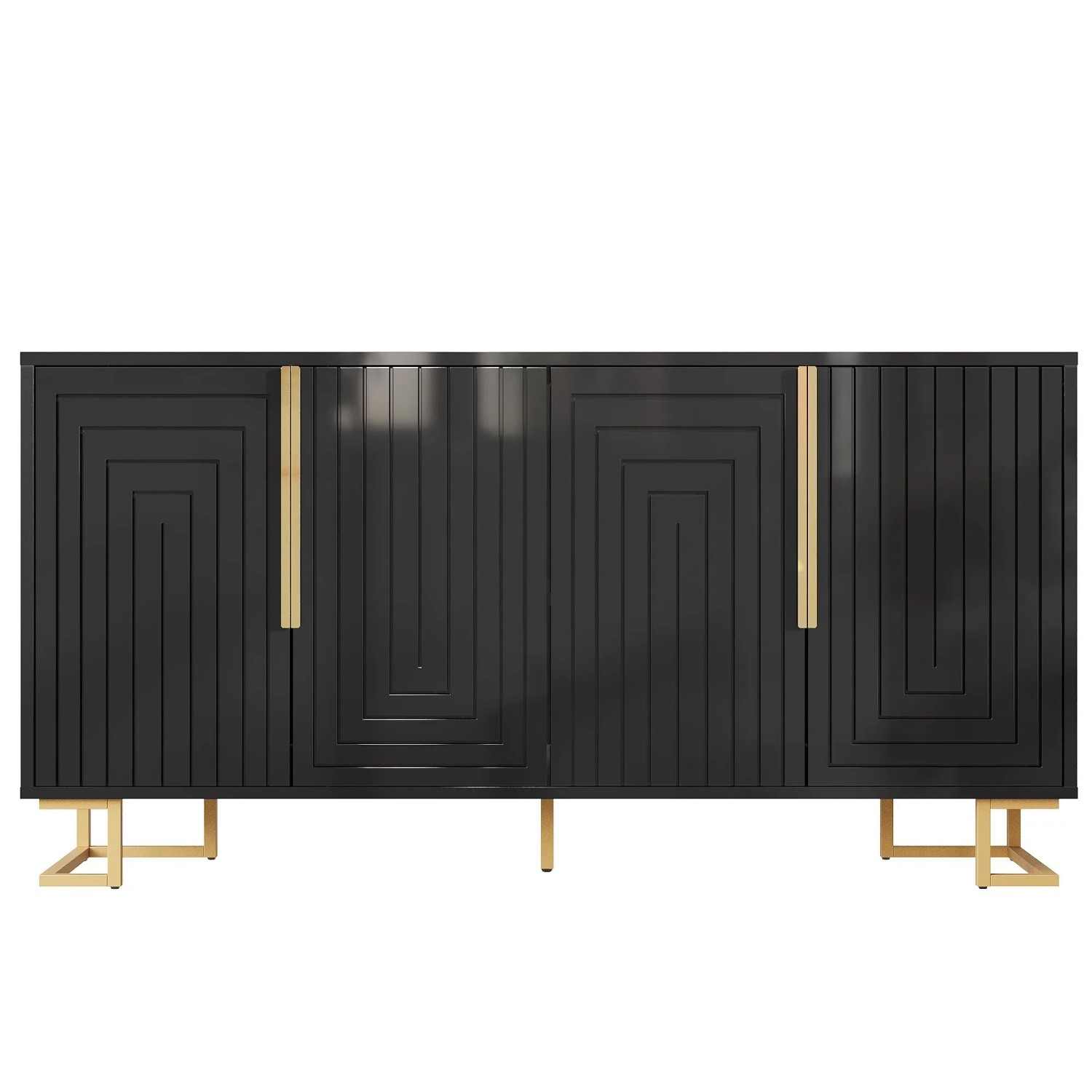 Merax Sideboard 152x40x75 cm Schwarz Geometrisches Design Goldene Griffe