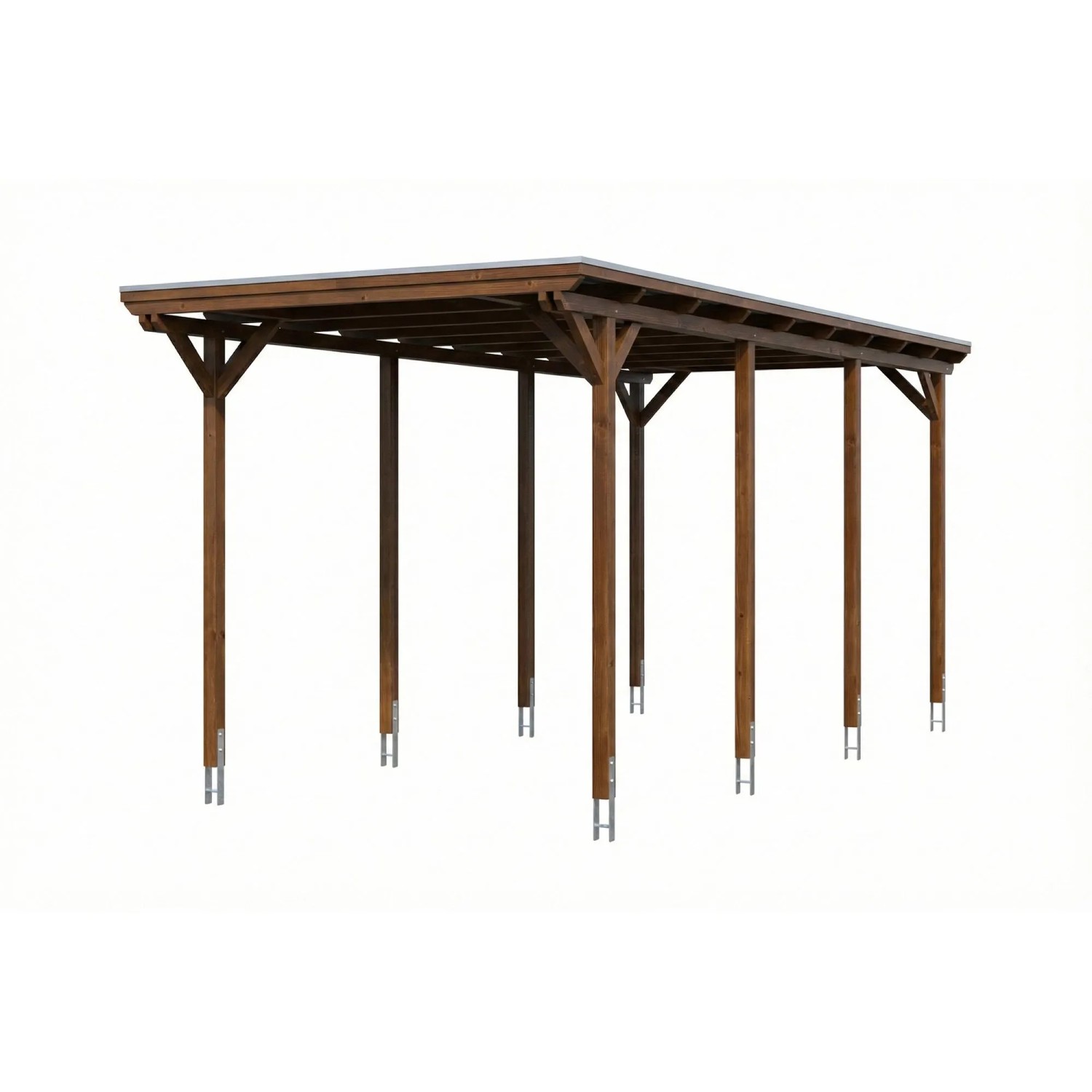 Skan Holz Carport Emsland Caravan Stahl-Dachplatten 402 cm x 846 cm Nussbaum
