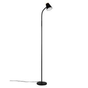 Schwarze Reality LED Stehleuchte Pongo mit flexiblem Arm für optimale Beleuchtung.