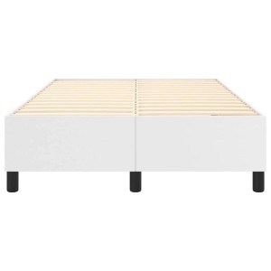 Weißes vidaXL Boxspringbett (120x200 cm) aus Kunstleder mit Lattenrost und schwarzen Füßen.