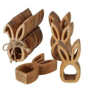 4er Set Boltze Serviettenringe „Hops“ aus Mangoholz in Hasenform für Ostern.
