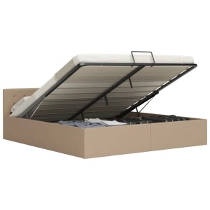 vidaXL Stauraumbett, Cappuccino-Braun, Kunstleder, 160x200 cm, mit geöffnetem Bettkasten.