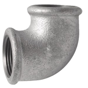 Verzinkter Kirchhoff Winkel 90° mit 39 mm Innengewinde für Temperguss-Fittings.