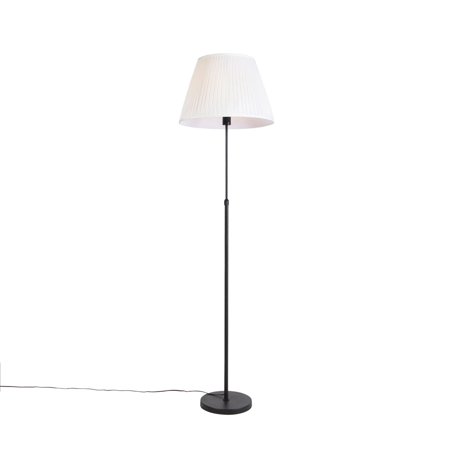 QAZQA Stehleuchte Schwarz mit Plissiertem Schirm Creme 45 cm Verstellbar Parte