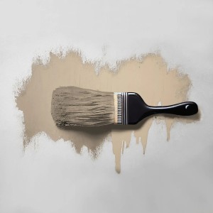 Pinsel streicht Tadessi Wandfarbe Beige Cappuccino Mocha matt auf Wand. Matte Color Vista Dispersionsfarbe.