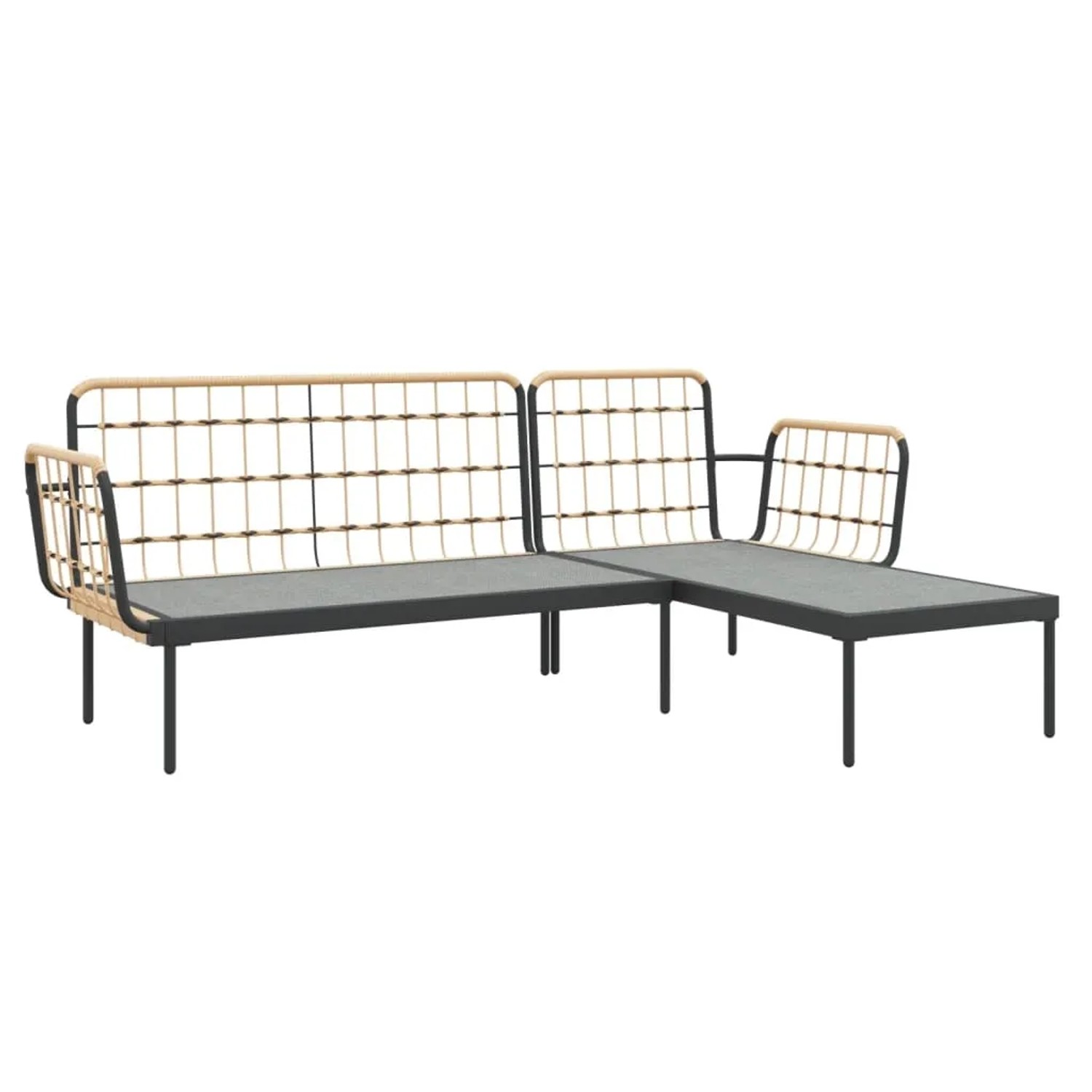 Beige vidaXL Gartenlounge aus Polyrattan, 3-teiliges Set mit L-förmigem Sofa und Tisch.