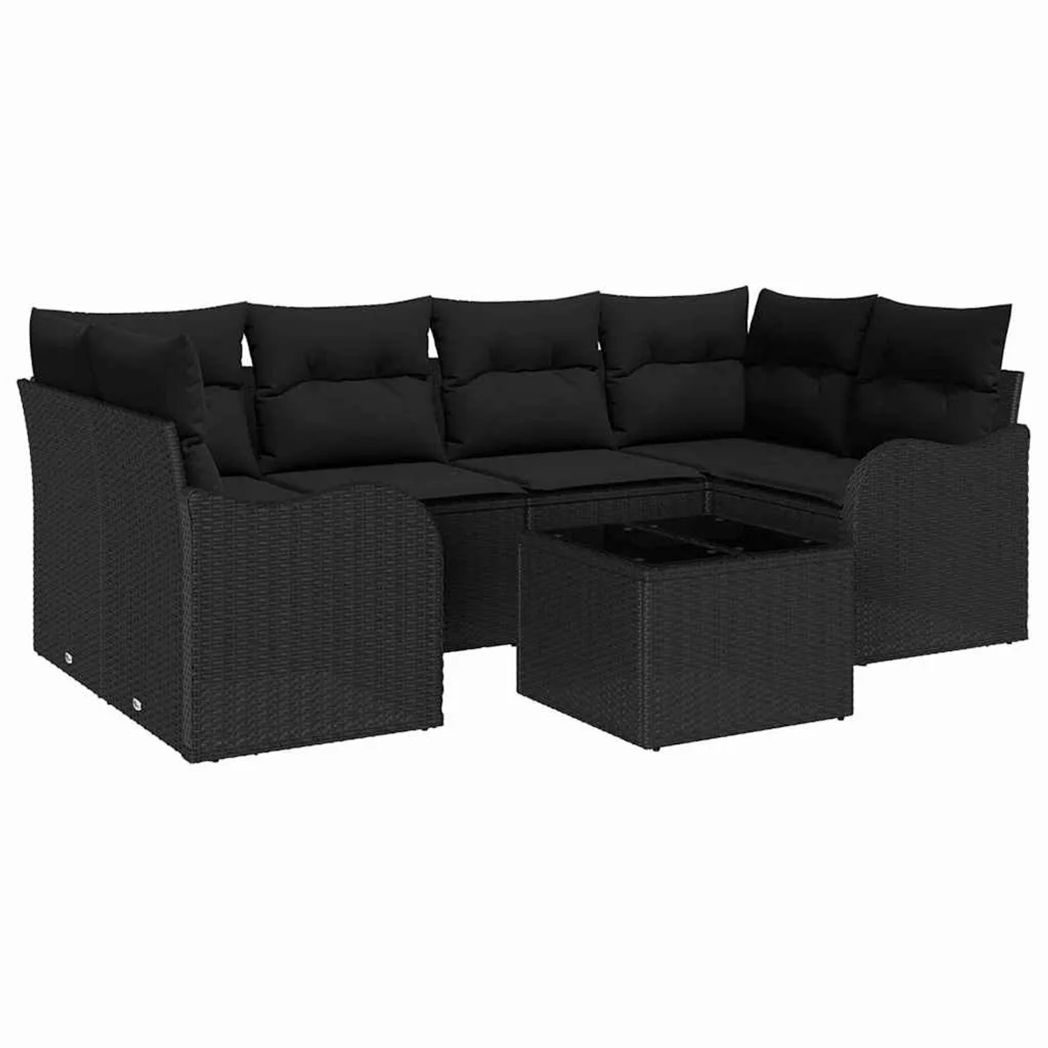 vidaXL Garten-Sofa-Set 7 Stk Schwarz Poly-Rattan und Stahl und Glas 3354272