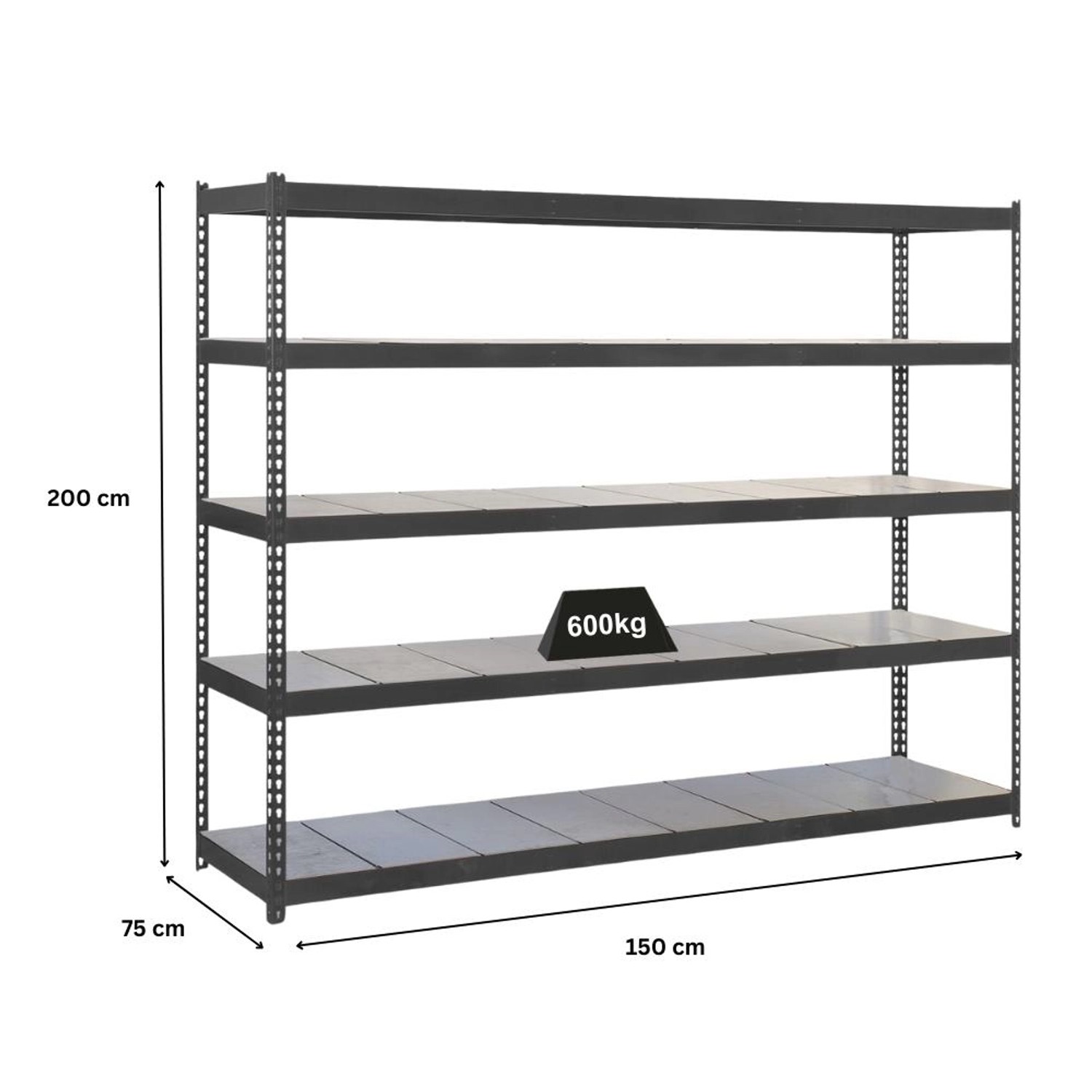 PROREGAL Schwerlastregal Metal Beast Five, 200x150x75 cm, Fachlast 600 kg, Anthrazit.