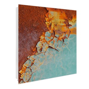 Banjado Schlüsselkasten Glas 30x30cm, Motiv Rost/Blau, 50 Haken, beschreibbar, magnetisch.