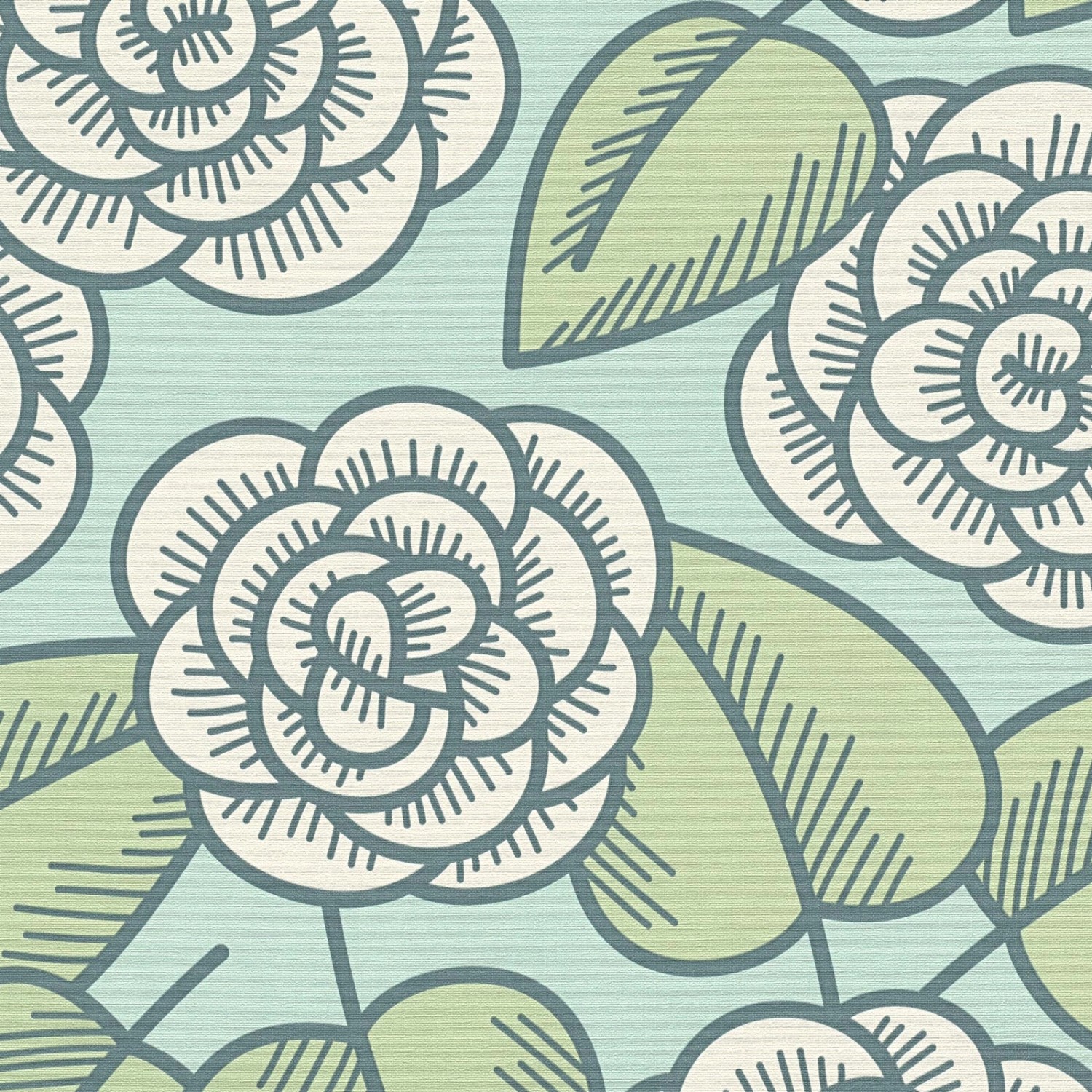 Bricoflor Retro Tapete mit Blumen Florale Tapete in Pastellfarben Ideal für Ess und Schlafzimmer 20er Jahre Vliestapete mit Großen Blumen in Mint