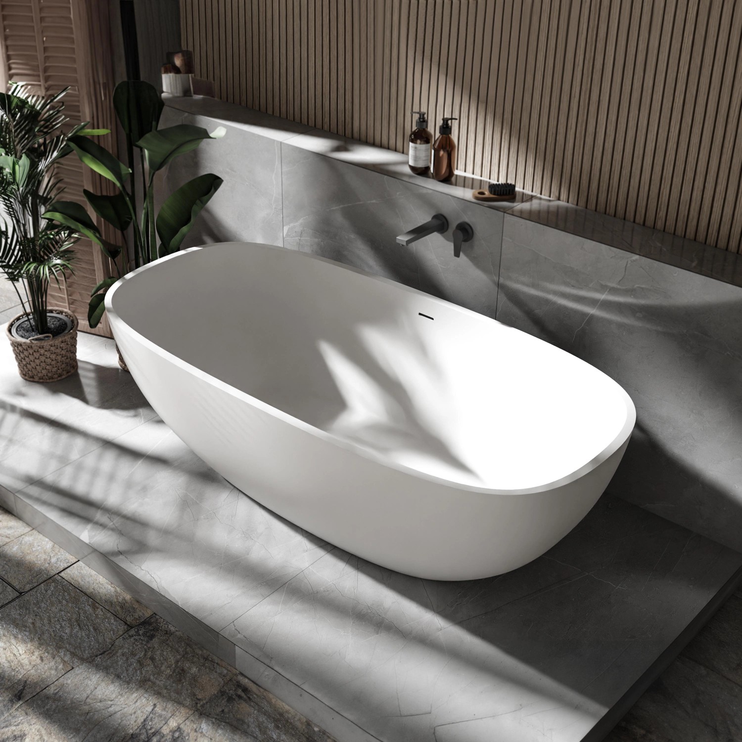 Bernstein Freistehende Badewanne OCEAN STONE Mineralguss Weiß Matt 180x87 günstig online kaufen